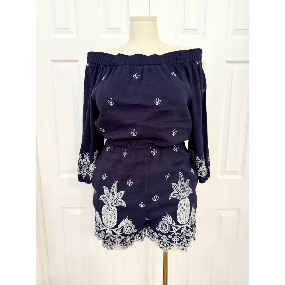 FARM Rio Navy Off-Shoulder Jumpsuit